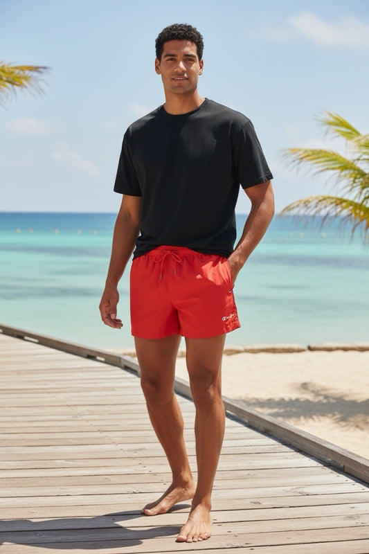 CHAMPION HERREN BADESHORTS ROT – GRÖSSE S – NEU – LOGO – SCHNELLTROCKNEND